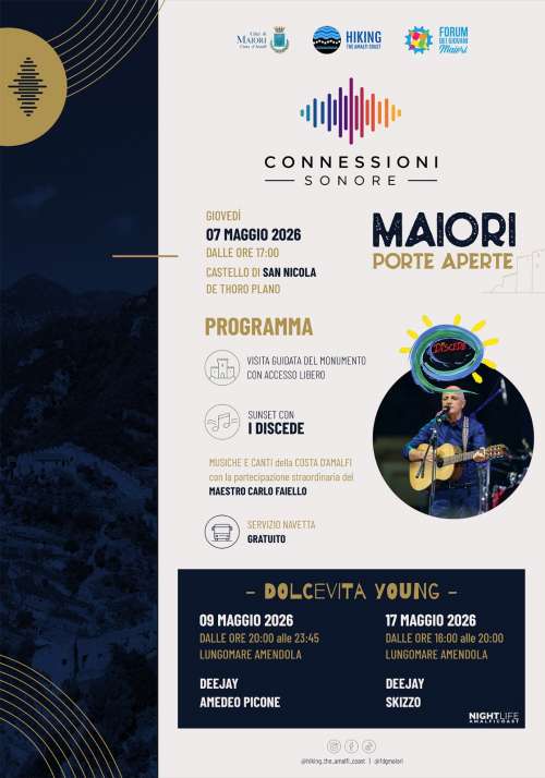 Al via a Maiori �Connessioni Sonore�. La prima il 7 maggio al Castello di San Nicola de Thoro Plano. Musica e identit� con i Discede e l�ospite d�eccezione Carlo Faiello. Poi due Dj set con Amedeo Picone e dj Skizzo